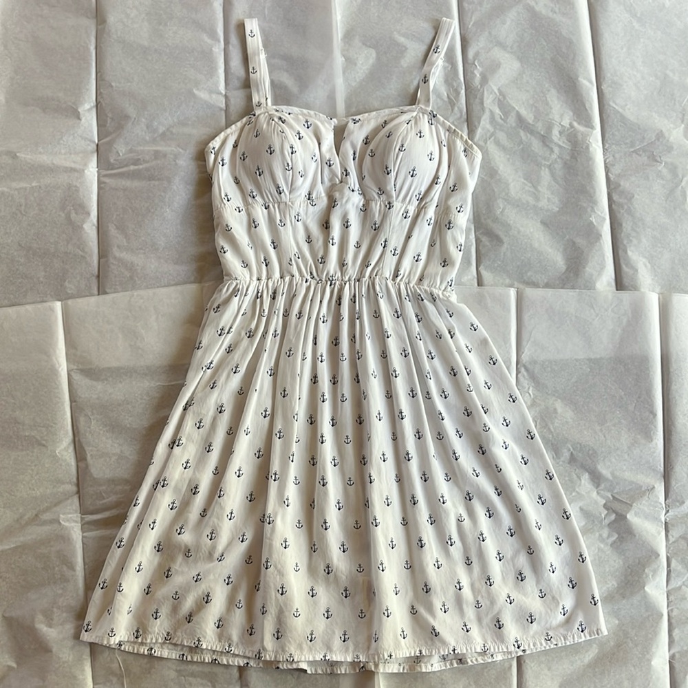 Teen White blue anchor dress